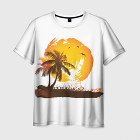 Мужская футболка 3D с принтом То, Чего Сейчас Не Хватает в Санкт-Петербурге, 100% полиэфир | прямой крой, круглый вырез горловины, длина до линии бедер | пальмы | пляж | птицы | солнце | чайки