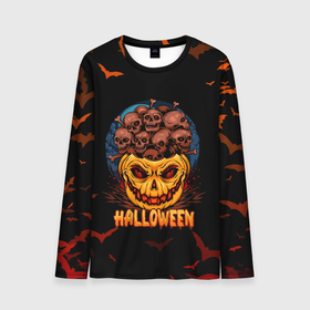 Мужской лонгслив 3D с принтом ТЫКВА С ЧЕРЕПАМИ , 100% полиэстер | длинные рукава, круглый вырез горловины, полуприлегающий силуэт | halloween | haloween | pumpkin | pumpkin with skulls | skulls in a pumpkin | тыква | тыква с черепами | хеллоин | хеллоуин | хелоин | хелоуин | хэллоин | хэллоуин | хэлоин | хэлоуин | черепа в тыкве
