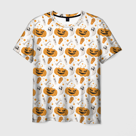 Мужская футболка 3D с принтом Patern Halloween 22 в Кировске, 100% полиэфир | прямой крой, круглый вырез горловины, длина до линии бедер | 31 | bones | holiday | skull | spider | witches