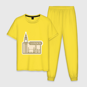 Мужская пижама хлопок с принтом Лондонский собор в Екатеринбурге, 100% хлопок | брюки и футболка прямого кроя, без карманов, на брюках мягкая резинка на поясе и по низу штанин
 | Тематика изображения на принте: арт | иллюстрация | лондон | путешествие | собор