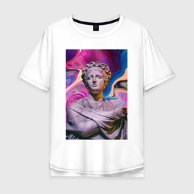 Мужская футболка хлопок Oversize с принтом Neon era в Курске, 100% хлопок | свободный крой, круглый ворот, “спинка” длиннее передней части | абстрактный фон | богиня | дева | женщина | скульптура | современное искусство | статуя | яркий принт