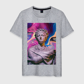 Мужская футболка хлопок с принтом Neon era в Санкт-Петербурге, 100% хлопок | прямой крой, круглый вырез горловины, длина до линии бедер, слегка спущенное плечо. | абстрактный фон | богиня | дева | женщина | скульптура | современное искусство | статуя | яркий принт