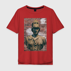 Мужская футболка хлопок Oversize с принтом The past cannot be returned в Санкт-Петербурге, 100% хлопок | свободный крой, круглый ворот, “спинка” длиннее передней части | богиня венера | воительница | женщина | кирпич | кирпичная стена | скульптура | статуя | уличная мода | уличный стиль