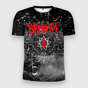 Мужская футболка 3D Slim с принтом Slipknot Grunge Rock | СЛИПКНОТ в Белгороде, 100% полиэстер с улучшенными характеристиками | приталенный силуэт, круглая горловина, широкие плечи, сужается к линии бедра | Тематика изображения на принте: grunge | metal | music | rock | slipknot | брызги | герб | гранж | дым | козел | краски | кровь | логотип | металл | музыка | надпись | пар | пентаграмма | полосы | потертости | рок | слипкнот | точки | трещины | туман | узор