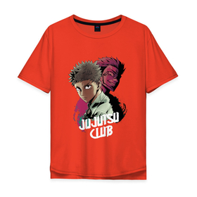 Мужская футболка хлопок Oversize с принтом Магическая битва в стиле бойцовского  клуба в Курске, 100% хлопок | свободный крой, круглый ворот, “спинка” длиннее передней части | anime | gojo | itadori | jujutsu kaisen | manga | sukuna | аниме | годжо | итадори | магическая битва | манга | сукуна