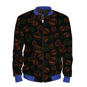 Мужской бомбер 3D с принтом Хэллоуин  тыквы и корона в Кировске, 100% полиэстер | застегивается на молнию, по бокам два кармана без застежек, по низу бомбера и на воротнике - эластичная резинка | alien | black | contours | coronavirus | covid | funny | ghost | green | halloween | horror | monster | orange | pumpkins | scary | skull | жуть | забавно | зеленый | инопланетянин | ковид | контуры | коронавирус | монстр | оранжевый | привидение | страшн