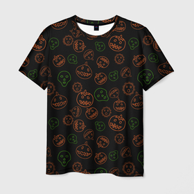 Мужская футболка 3D с принтом Хэллоуин  тыквы и корона в Петрозаводске, 100% полиэфир | прямой крой, круглый вырез горловины, длина до линии бедер | alien | black | contours | coronavirus | covid | funny | ghost | green | halloween | horror | monster | orange | pumpkins | scary | skull | жуть | забавно | зеленый | инопланетянин | ковид | контуры | коронавирус | монстр | оранжевый | привидение | страшн