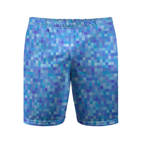 Мужские шорты спортивные с принтом Голубая пиксель абстракция в Белгороде,  |  | pixel | pixel art | абстракция | пиксели | пиксель арт | пиксельный | синий