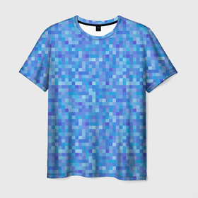 Мужская футболка 3D с принтом Голубая пиксель абстракция в Белгороде, 100% полиэфир | прямой крой, круглый вырез горловины, длина до линии бедер | Тематика изображения на принте: pixel | pixel art | абстракция | пиксели | пиксель арт | пиксельный | синий