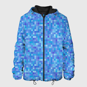 Мужская куртка 3D с принтом Голубая пиксель абстракция в Тюмени, ткань верха — 100% полиэстер, подклад — флис | прямой крой, подол и капюшон оформлены резинкой с фиксаторами, два кармана без застежек по бокам, один большой потайной карман на груди. Карман на груди застегивается на липучку | pixel | pixel art | абстракция | пиксели | пиксель арт | пиксельный | синий
