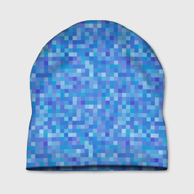 Шапка 3D с принтом Голубая пиксель абстракция в Белгороде, 100% полиэстер | универсальный размер, печать по всей поверхности изделия | Тематика изображения на принте: pixel | pixel art | абстракция | пиксели | пиксель арт | пиксельный | синий