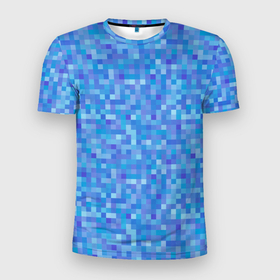 Мужская футболка 3D Slim с принтом Голубая пиксель абстракция в Петрозаводске, 100% полиэстер с улучшенными характеристиками | приталенный силуэт, круглая горловина, широкие плечи, сужается к линии бедра | pixel | pixel art | абстракция | пиксели | пиксель арт | пиксельный | синий