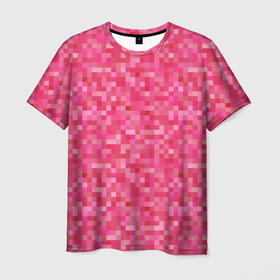 Мужская футболка 3D с принтом Цикламеновая пиксельная абстракция в Белгороде, 100% полиэфир | прямой крой, круглый вырез горловины, длина до линии бедер | pixel | pixel art | абстракция | красный | пиксели | пиксель | пиксель арт | пиксельный | розовый | цикламен