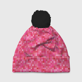 Шапка 3D c помпоном с принтом Цикламеновая пиксельная абстракция в Санкт-Петербурге, 100% полиэстер | универсальный размер, печать по всей поверхности изделия | pixel | pixel art | абстракция | красный | пиксели | пиксель | пиксель арт | пиксельный | розовый | цикламен