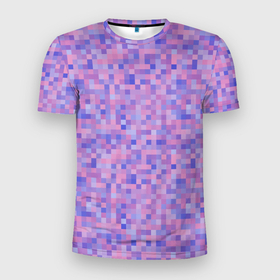 Мужская футболка 3D Slim с принтом Сиреневая пиксельная абстракция в Екатеринбурге, 100% полиэстер с улучшенными характеристиками | приталенный силуэт, круглая горловина, широкие плечи, сужается к линии бедра | pixel | pixel art | абстракция | лиловый | пиксели | пиксель | пиксель арт | пиксельный | сиреневый