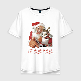 Мужская футболка хлопок Oversize с принтом А ты, готов встречать праздник в Новосибирске, 100% хлопок | свободный крой, круглый ворот, “спинка” длиннее передней части | deer | holiday | horns | new year | santa klaus | дед мороз | новый год | олень | праздник | рога
