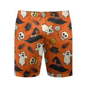 Мужские шорты спортивные с принтом Хэллоуинские шалости ,  |  | background | иллюстрация | паук | паутина | череп