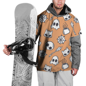 Накидка на куртку 3D с принтом Праздничные шалости , 100% полиэстер |  | Тематика изображения на принте: арт | иллюстрация | метла | паутина | черепа