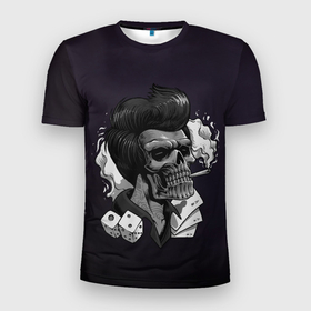 Мужская футболка 3D Slim с принтом Элвис жив в Белгороде, 100% полиэстер с улучшенными характеристиками | приталенный силуэт, круглая горловина, широкие плечи, сужается к линии бедра | halloween | арт | графика | зомби | мистика | праздник | ужасы | хэллоуин | череп