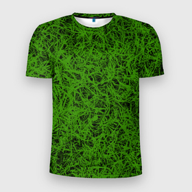 Мужская футболка 3D Slim с принтом зелёный паттерн в Тюмени, 100% полиэстер с улучшенными характеристиками | приталенный силуэт, круглая горловина, широкие плечи, сужается к линии бедра | газон | зелёный | лужайка | паттерн | узор