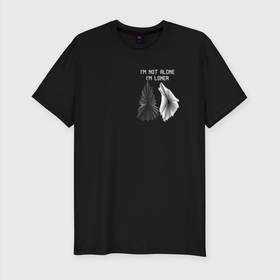 Мужская футболка хлопок Slim с принтом im loner в Белгороде, 92% хлопок, 8% лайкра | приталенный силуэт, круглый вырез ворота, длина до линии бедра, короткий рукав | абстракция | английский | волк | елка | минимализм | цитата