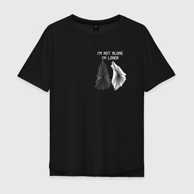 Мужская футболка хлопок Oversize с принтом im loner в Курске, 100% хлопок | свободный крой, круглый ворот, “спинка” длиннее передней части | абстракция | английский | волк | елка | минимализм | цитата