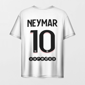 Мужская футболка 3D с принтом Неймар ПСЖ гостевая форма 2021 2022 в Тюмени, 100% полиэфир | прямой крой, круглый вырез горловины, длина до линии бедер | neymar | psg | гостевая | неймар | псж | форма | футбол