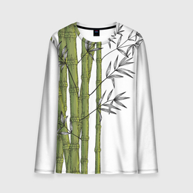 Мужской лонгслив 3D с принтом Графический бамбук в Кировске, 100% полиэстер | длинные рукава, круглый вырез горловины, полуприлегающий силуэт | бамбук | ветки | деревья | диства | зеленый | лес | листья | природа