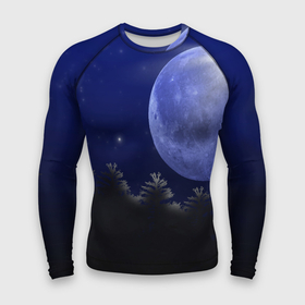 Мужской рашгард 3D с принтом Лунный лес ,  |  | moon | звёзды | космос | лес | луна | лунный лес | мрак | ночное небо | пейзаж | темнота