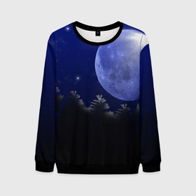 Мужской свитшот 3D с принтом Лунный лес в Курске, 100% полиэстер с мягким внутренним слоем | круглый вырез горловины, мягкая резинка на манжетах и поясе, свободная посадка по фигуре | moon | звёзды | космос | лес | луна | лунный лес | мрак | ночное небо | пейзаж | темнота