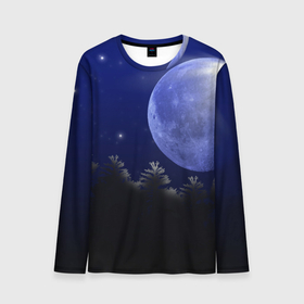 Мужской лонгслив 3D с принтом Лунный лес в Екатеринбурге, 100% полиэстер | длинные рукава, круглый вырез горловины, полуприлегающий силуэт | moon | звёзды | космос | лес | луна | лунный лес | мрак | ночное небо | пейзаж | темнота