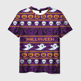 Мужская футболка 3D с принтом Хэллоуинский Свитер в Санкт-Петербурге, 100% полиэфир | прямой крой, круглый вырез горловины, длина до линии бедер | america | halloween | usa | америка | приведения | свитер | тыква | тыква улыбается | тьма | ужас | хелловин | хеллоуин | хэллоуин | череп | черный кот