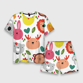 Мужской костюм с шортами 3D с принтом Головы милых животных в Кировске,  |  | детские | животные | жираф | заяц | звери | лев | медведь | мультфильмы | олень | сердце