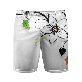 Мужские шорты спортивные с принтом Цветочная композиция с бабочками ,  |  | бабочка | ветка | лист | природа | узор | цветы