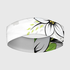 Повязка на голову 3D с принтом Цветочная композиция с бабочками в Екатеринбурге,  |  | бабочка | ветка | лист | природа | узор | цветы
