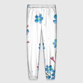 Мужские брюки 3D с принтом Букет голубых цветов в Белгороде, 100% полиэстер | манжеты по низу, эластичный пояс регулируется шнурком, по бокам два кармана без застежек, внутренняя часть кармана из мелкой сетки | букет | лепесток | лето | природа | цветы