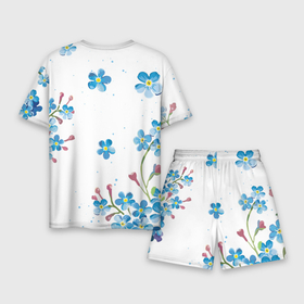 Мужской костюм с шортами 3D с принтом Букет голубых цветов в Петрозаводске,  |  | букет | лепесток | лето | природа | цветы