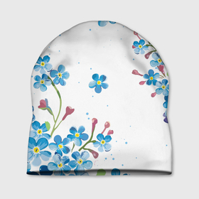 Шапка 3D с принтом Букет голубых цветов в Екатеринбурге, 100% полиэстер | универсальный размер, печать по всей поверхности изделия | букет | лепесток | лето | природа | цветы