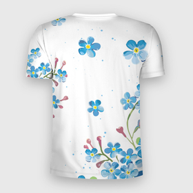 Мужская футболка 3D Slim с принтом Букет голубых цветов в Тюмени, 100% полиэстер с улучшенными характеристиками | приталенный силуэт, круглая горловина, широкие плечи, сужается к линии бедра | букет | лепесток | лето | природа | цветы
