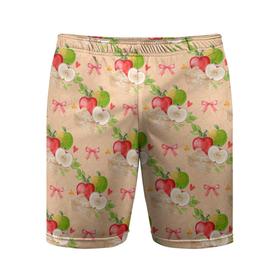 Мужские шорты спортивные с принтом Яблоки паттерн в Курске,  |  | лето | огород | сад | фрукты | яблоки | яблочный сад