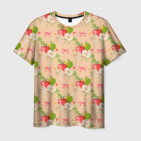 Мужская футболка 3D с принтом Яблоки паттерн в Тюмени, 100% полиэфир | прямой крой, круглый вырез горловины, длина до линии бедер | Тематика изображения на принте: лето | огород | сад | фрукты | яблоки | яблочный сад