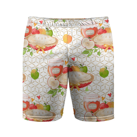 Мужские шорты спортивные с принтом Яблочный пирог в Новосибирске,  |  | Тематика изображения на принте: лето | пирог | сад | фрукты | яблоки | яблоко | яблочки
