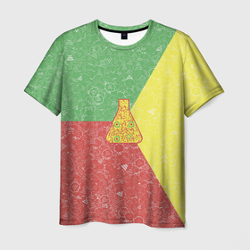 Мужская футболка 3D с принтом Колба на фоне АПВ 3.1.8 в Санкт-Петербурге, 100% полиэфир | прямой крой, круглый вырез горловины, длина до линии бедер | qr код | амулет | антивирус | антидепрессант | антистресс | баббл | всенормализол | выноска | желтый | зеленый | иммуномодулятор | колба | коллаж | красный | мемы | оберег | облачко с текстом | палитра