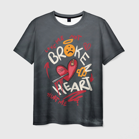 Мужская футболка 3D с принтом Разбитое сердце LOVE в Белгороде, 100% полиэфир | прямой крой, круглый вырез горловины, длина до линии бедер | Тематика изображения на принте: измена | любовь | разбитое сердце | романтика | сердце