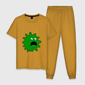 Мужская пижама хлопок с принтом Зеленый паразит кричит , 100% хлопок | брюки и футболка прямого кроя, без карманов, на брюках мягкая резинка на поясе и по низу штанин
 | бактерии | биология | здоровье | клякса | микробы | паразиты