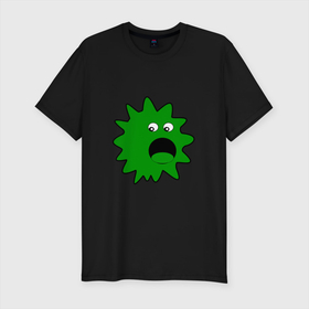 Мужская футболка хлопок Slim с принтом Зеленый паразит кричит в Новосибирске, 92% хлопок, 8% лайкра | приталенный силуэт, круглый вырез ворота, длина до линии бедра, короткий рукав | бактерии | биология | здоровье | клякса | микробы | паразиты
