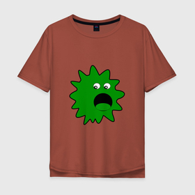 Мужская футболка хлопок Oversize с принтом Зеленый паразит кричит в Екатеринбурге, 100% хлопок | свободный крой, круглый ворот, “спинка” длиннее передней части | бактерии | биология | здоровье | клякса | микробы | паразиты