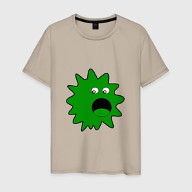 Мужская футболка хлопок с принтом Зеленый паразит кричит в Санкт-Петербурге, 100% хлопок | прямой крой, круглый вырез горловины, длина до линии бедер, слегка спущенное плечо. | Тематика изображения на принте: бактерии | биология | здоровье | клякса | микробы | паразиты