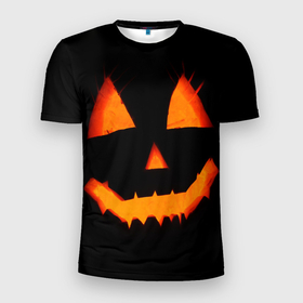 Мужская футболка 3D Slim с принтом helloween | pumpkin jack в Новосибирске, 100% полиэстер с улучшенными характеристиками | приталенный силуэт, круглая горловина, широкие плечи, сужается к линии бедра | black | glow | helloween | jack | pumkin | smile
