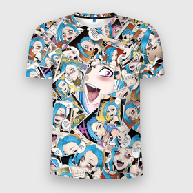 Мужская футболка 3D Slim с принтом Jinx Ahegao в Санкт-Петербурге, 100% полиэстер с улучшенными характеристиками | приталенный силуэт, круглая горловина, широкие плечи, сужается к линии бедра | ahegao | anime | league of legends | lol | manga | аниме | ахегао | коллаж | комикс | манга | паттерн